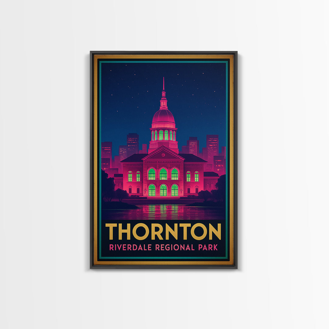 Thornton Colorado Travel Poster, Canvas Print, Electric Night Poster Art, Thornton Travel Art, Living Room Wall Art, Watercolor Skyline