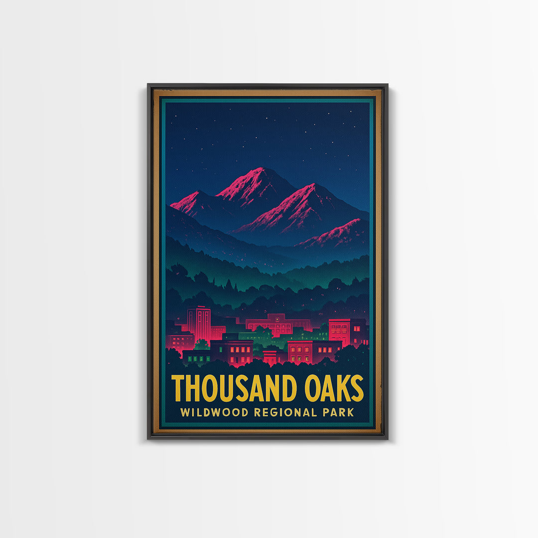 Thousand Oaks California Travel Poster, Canvas Print, Retro Neon Travel Art, Thousand Oaks Poster Print, Gift For Travelers, Wall Art