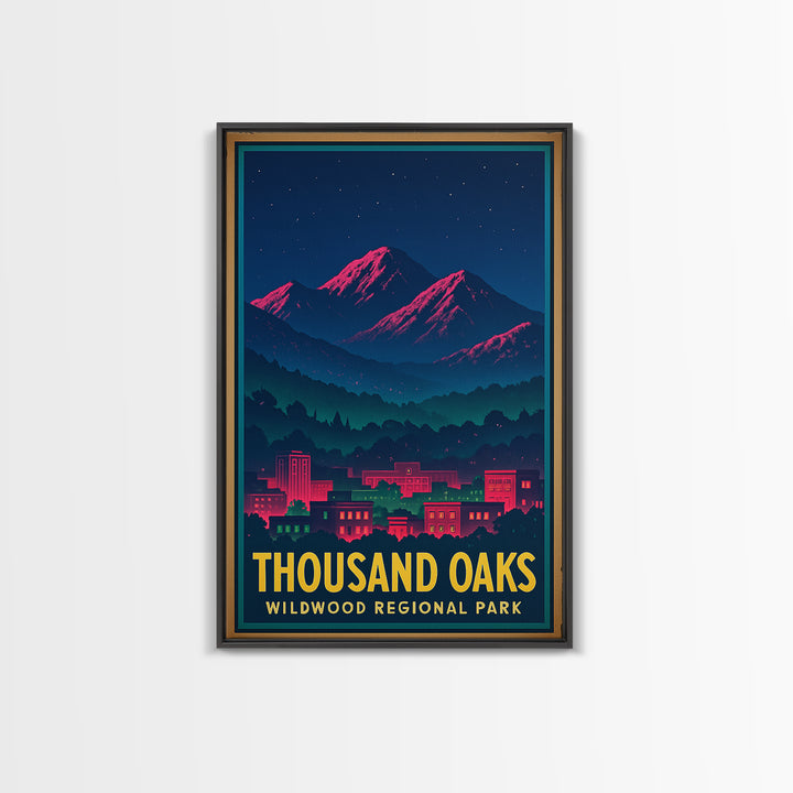 Thousand Oaks California Travel Poster, Canvas Print, Retro Neon Travel Art, Thousand Oaks Poster Print, Gift For Travelers, Wall Art