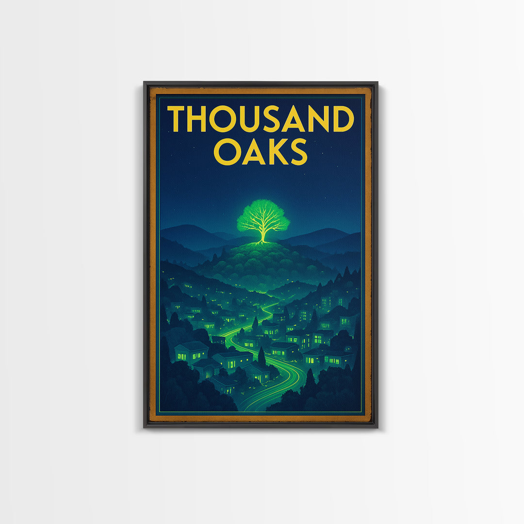 Thousand Oaks Travel Poster, Canvas Print, Electric Night Poster Art, Thousand Oaks Wall Art, Travel Poster Art, City Art Print