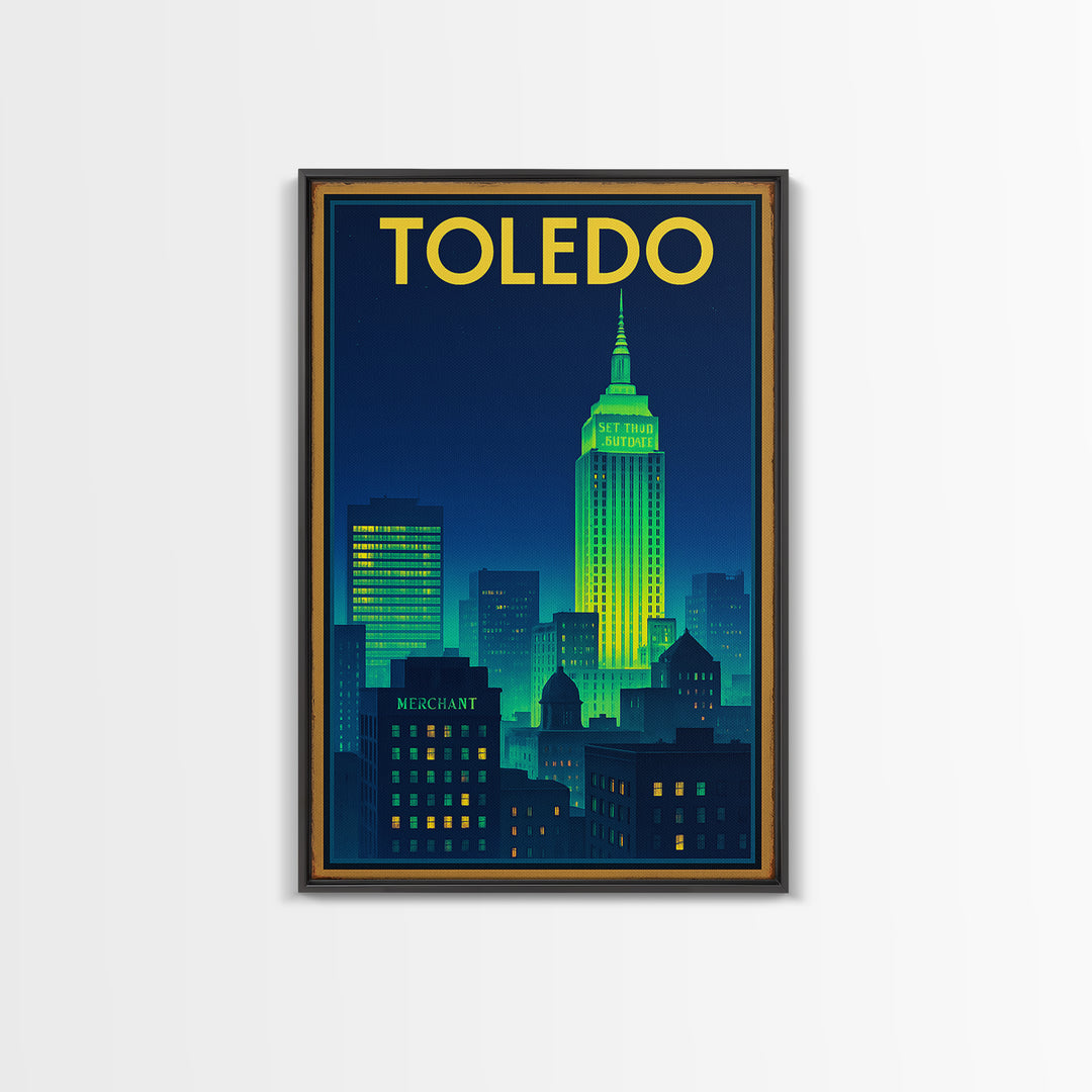 Toledo Travel Poster, Canvas Print, Electric Night Poster Art, Toledo Wall Art, Travel Poster Art, Retro Travel Print, Living Room Wall Art