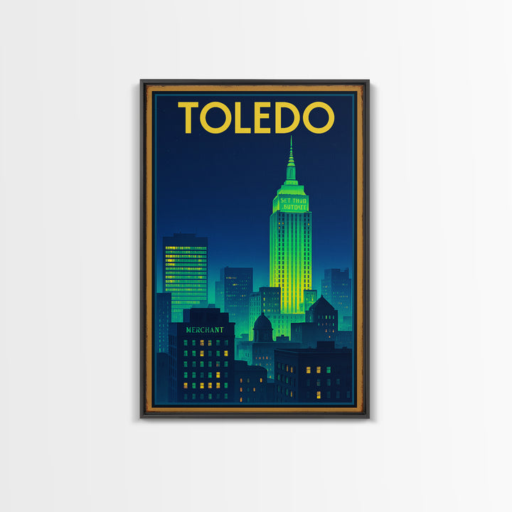 Toledo Travel Poster, Canvas Print, Electric Night Poster Art, Toledo Wall Art, Travel Poster Art, Retro Travel Print, Living Room Wall Art