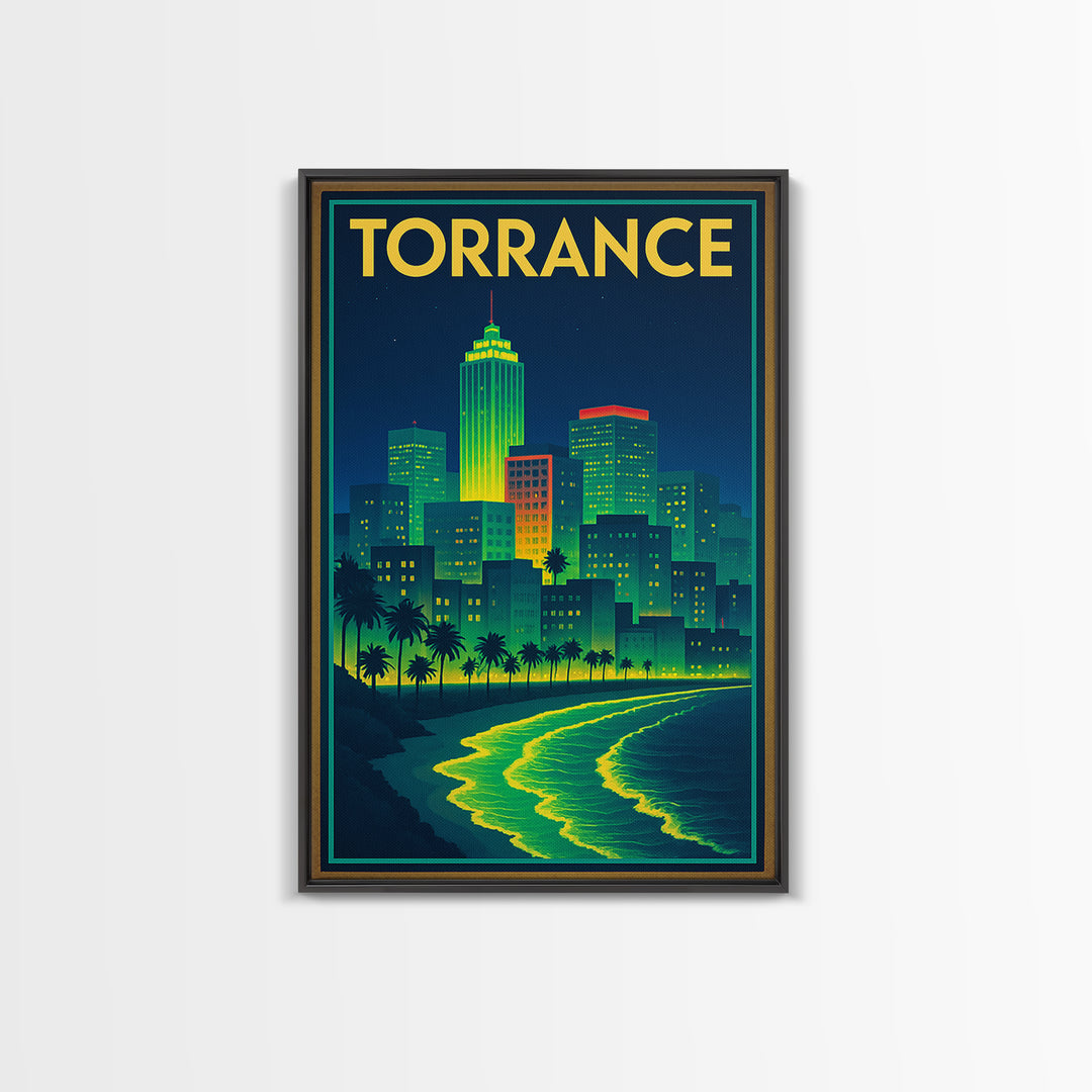 Torrance Travel Poster, Canvas Print, Cyberpunk Style City Art, Torrance Travel Art, Mid Century Wall Art, City Travel Prints, Design 2