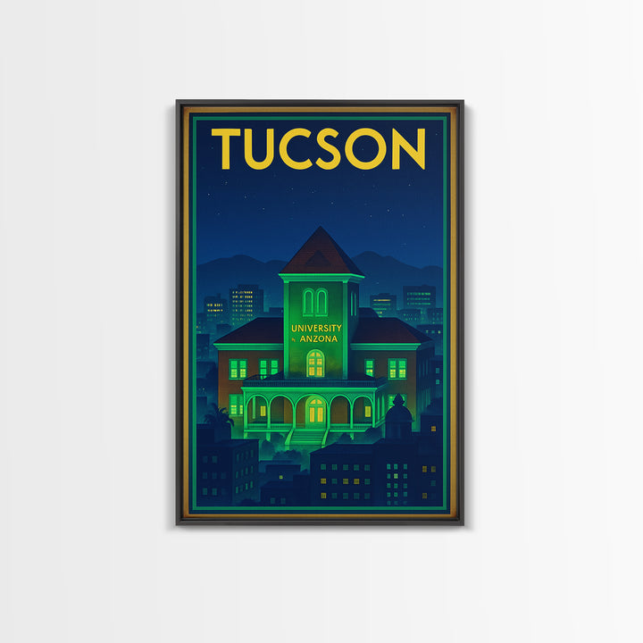 Tucson Travel Poster, Framed Canvas Print, Neon Skyline Wall Art, Tucson Travel Art, City Travel Prints, City Illustration, Art Print