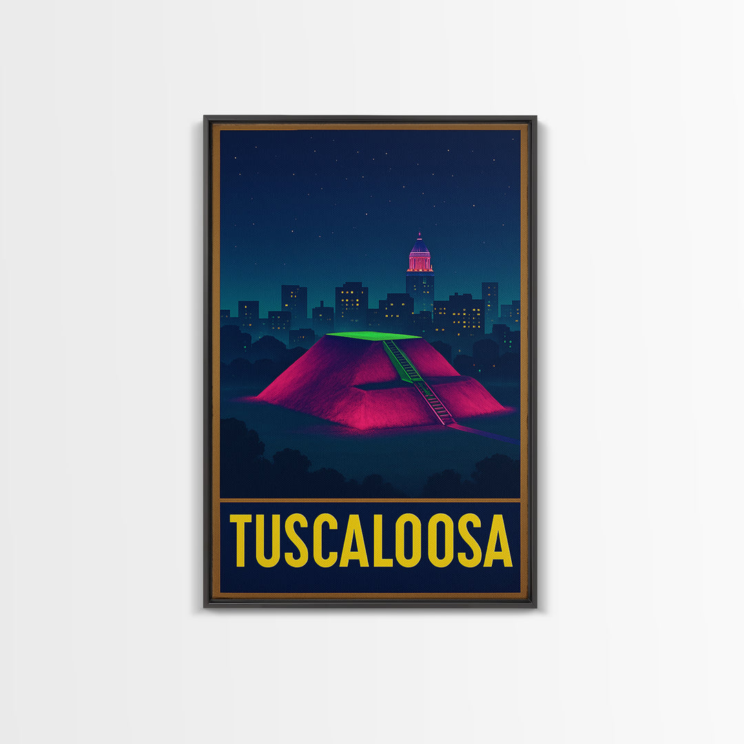 Tuscaloosa Alabama Travel Poster, Canvas Print, Neon Urban Skyline Wall Art, Tuscaloosa Poster Print, Travel Poster Set, Wall Art