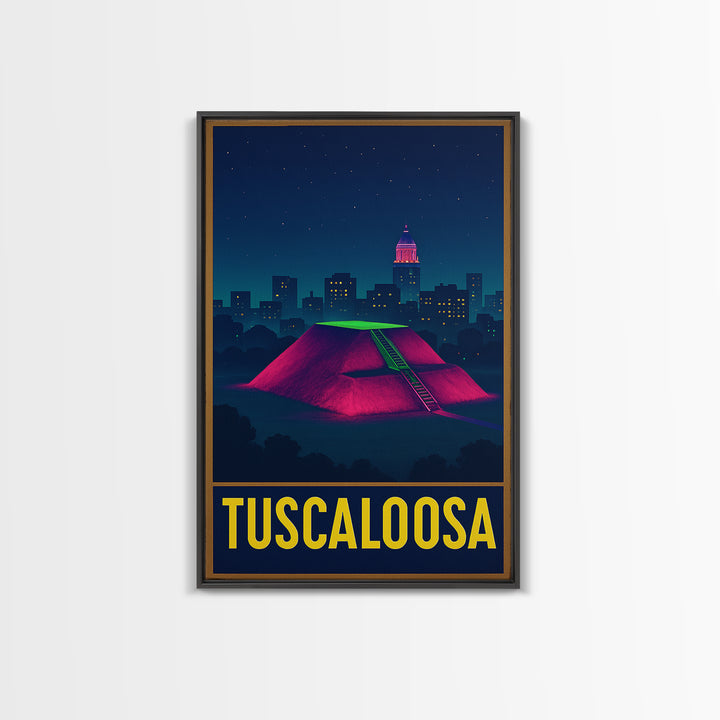 Tuscaloosa Alabama Travel Poster, Canvas Print, Neon Urban Skyline Wall Art, Tuscaloosa Poster Print, Travel Poster Set, Wall Art