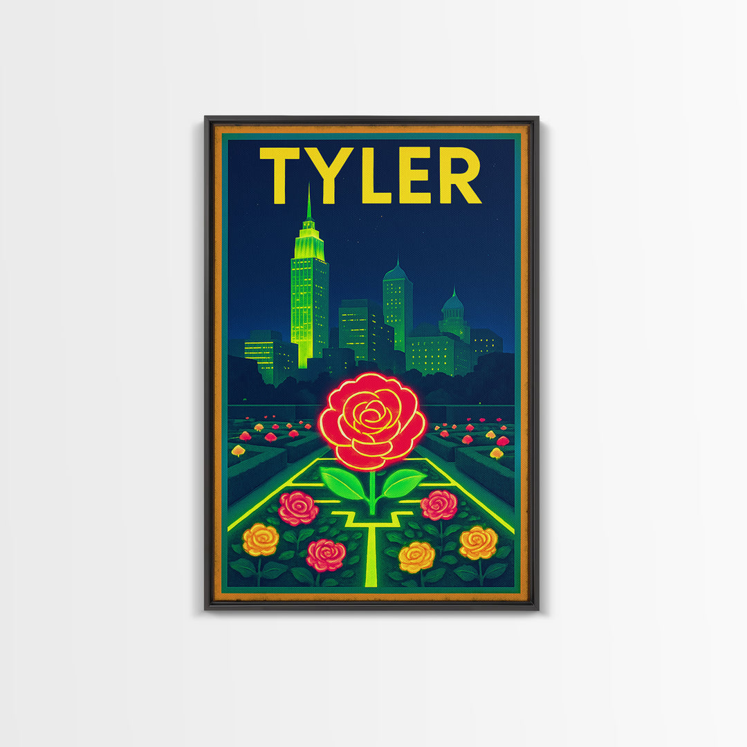 Tyler Travel Poster, Canvas Print, Neon Urban Skyline Wall Art, Tyler City Art, Vintage Travel Print, Travel Poster Art, Landscape Art