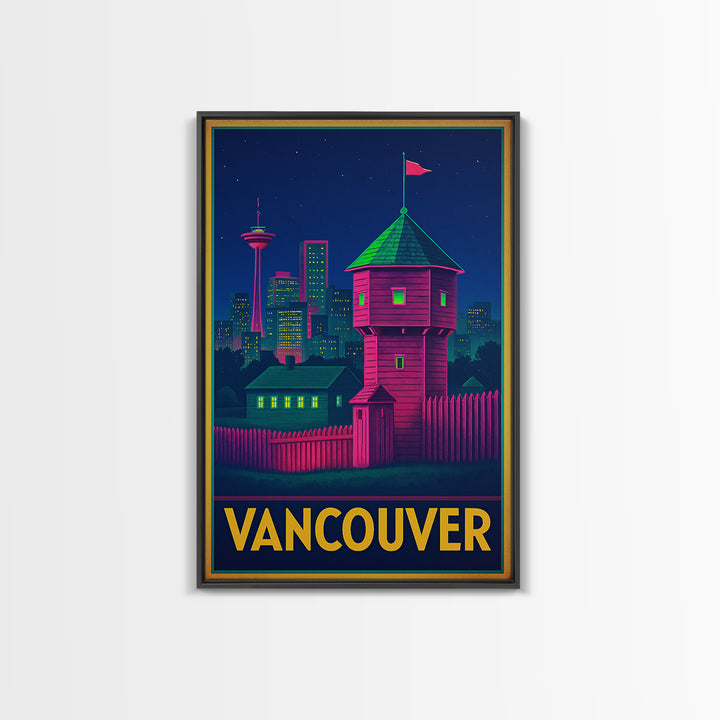 Vancouver Washington Travel Poster, Canvas Print, Retro Neon Travel Art, Vancouver Art Print, Travel Poster Set, Wall Decor, Poster Art