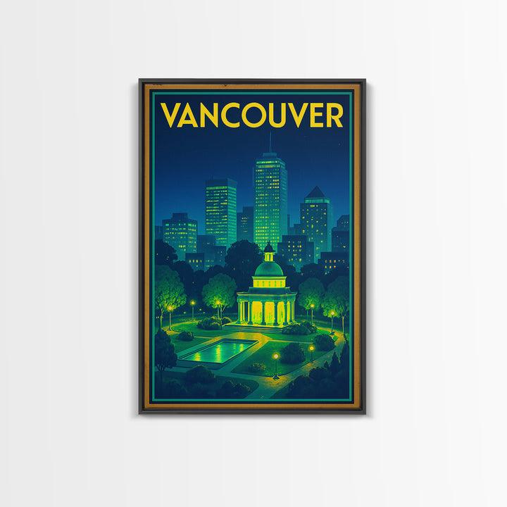 Vancouver Travel Poster, Framed Canvas Print, Retro Neon Travel Art, Vancouver Wall Art, Mid Century Wall Art, Retro Travel Print