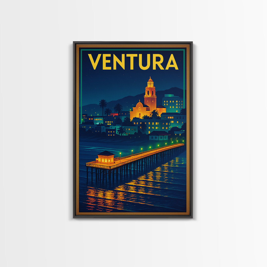 Ventura Travel Poster, Canvas Print, Retro Neon Travel Art, Ventura Poster Print, Living Room Wall Art, City Illustration, Travel Decor