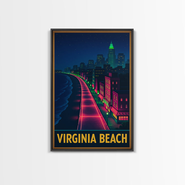 Virginia Beach Virginia Travel Poster, Canvas Print, Cyberpunk Style City Art, Virginia Beach Wall Art, Wall Decor, Travel Wall Decor