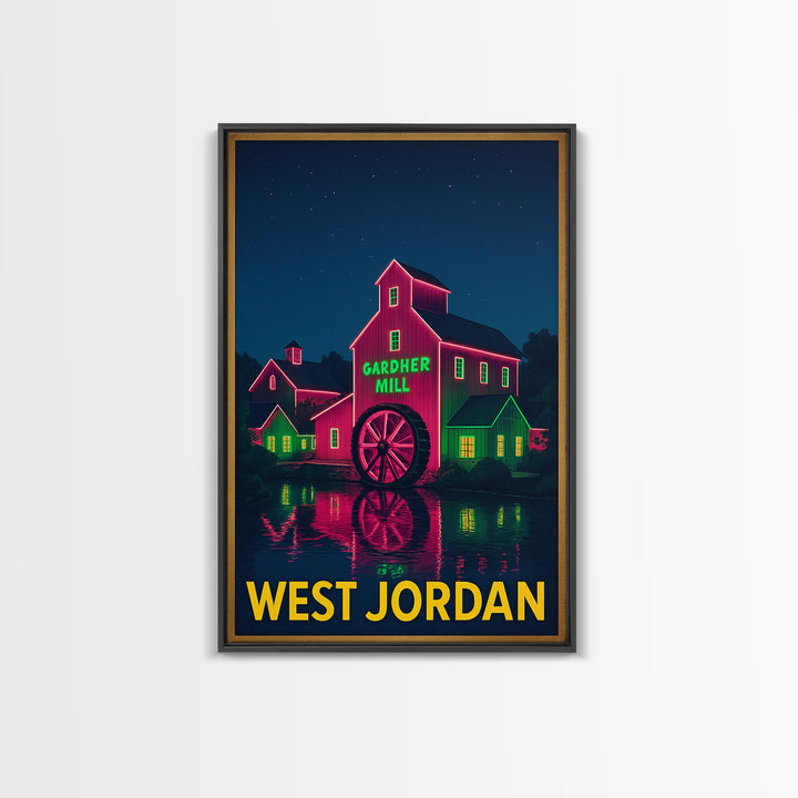 West Jordan Utah Travel Poster, Canvas Print, Electric Night Poster Art, West Jordan Wall Art, Retro Travel Print, Vintage Travel Print