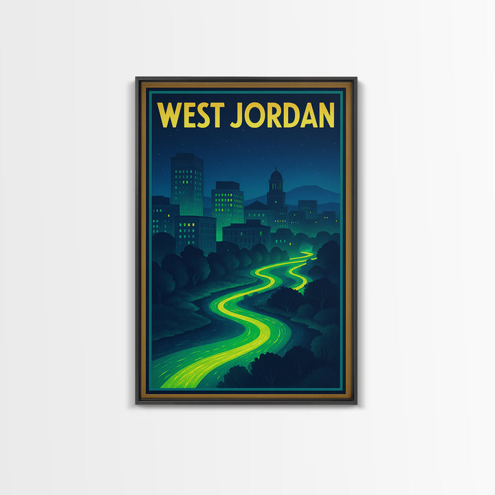 West Jordan Travel Poster, Framed Canvas Print, Cyberpunk Style City Art, West Jordan Poster Print, Fine Art Print, Vintage City Art