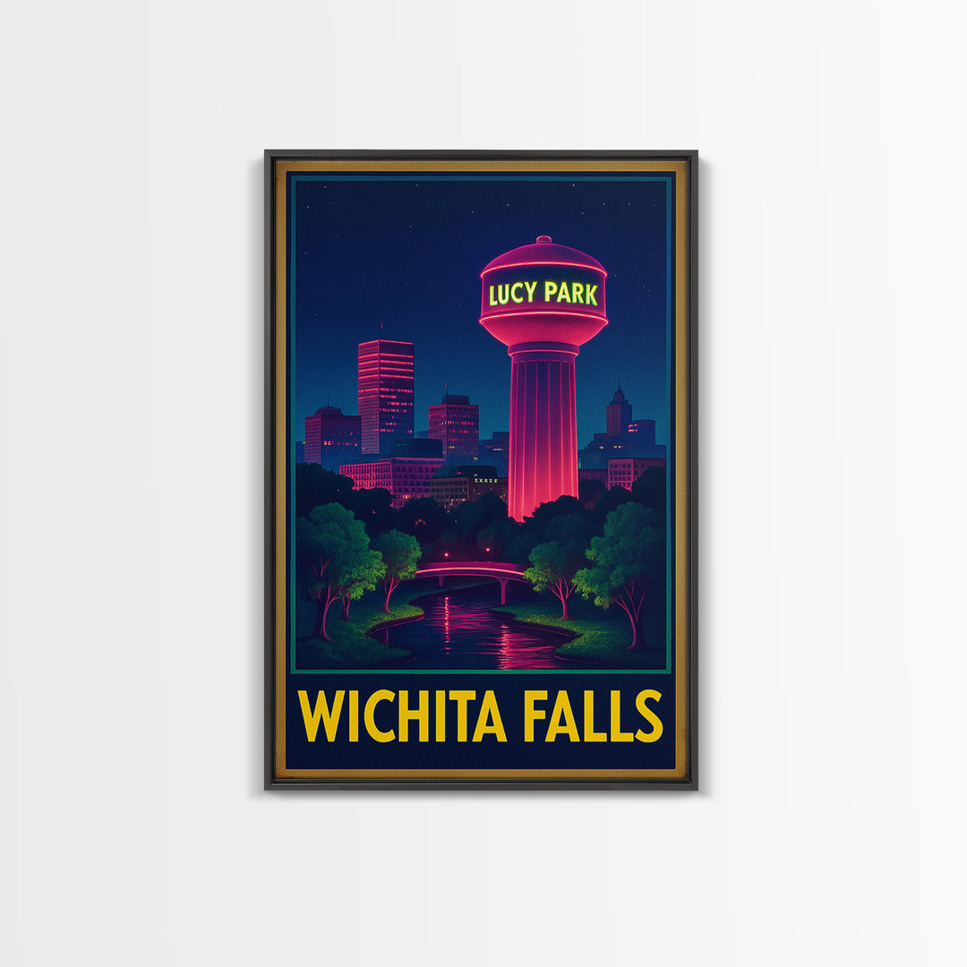Wichita Falls Texas Travel Poster, Canvas Print, Electric Night Poster Art, Wichita Falls Wall Art, Travel Art Print, Wanderlust Decor