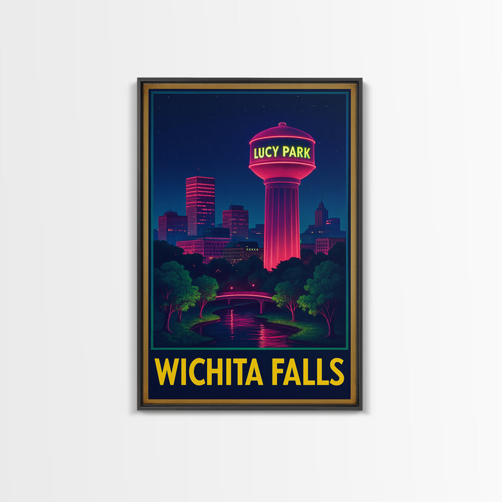 Wichita Falls Texas Travel Poster, Canvas Print, Electric Night Poster Art, Wichita Falls Wall Art, Travel Art Print, Wanderlust Decor