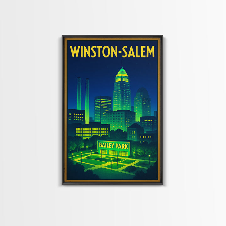 Winston Salem Travel Poster, Canvas Print, Retro Neon Travel Art, Winston Salem Poster Print, Gift For Travelers, Vintage City Art
