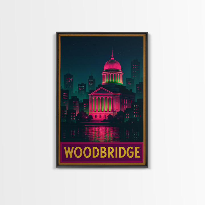Woodbridge Travel Poster, Canvas Print, Retro Neon Travel Art, Woodbridge Art Print, Modern Wall Decor, Travel Poster Art, Travel Wall Art