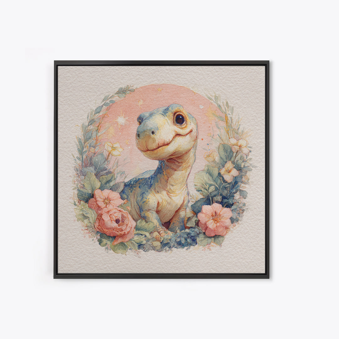 Tiny Dinosaur with Friendly Expression Canvas Print, Nursery Art, Nursery Prints, Nursery Decor, Oil Painting, Nursery, NUR-1x1-15