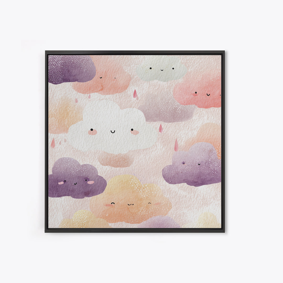 Clouds and Raindrops Canvas Print, Nursery Art, Digital Download Art, Nursery Decor, Oil Painting, Nursery, Whimsical Wall Art, NUR-1x1-22