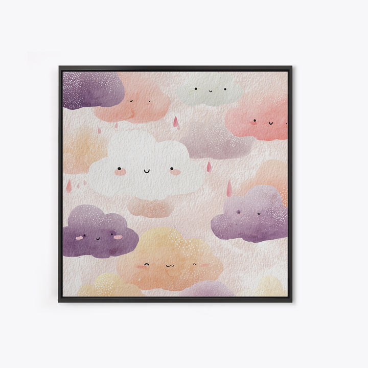 Clouds and Raindrops Canvas Print, Nursery Art, Digital Download Art, Nursery Decor, Oil Painting, Nursery, Whimsical Wall Art, NUR-1x1-22