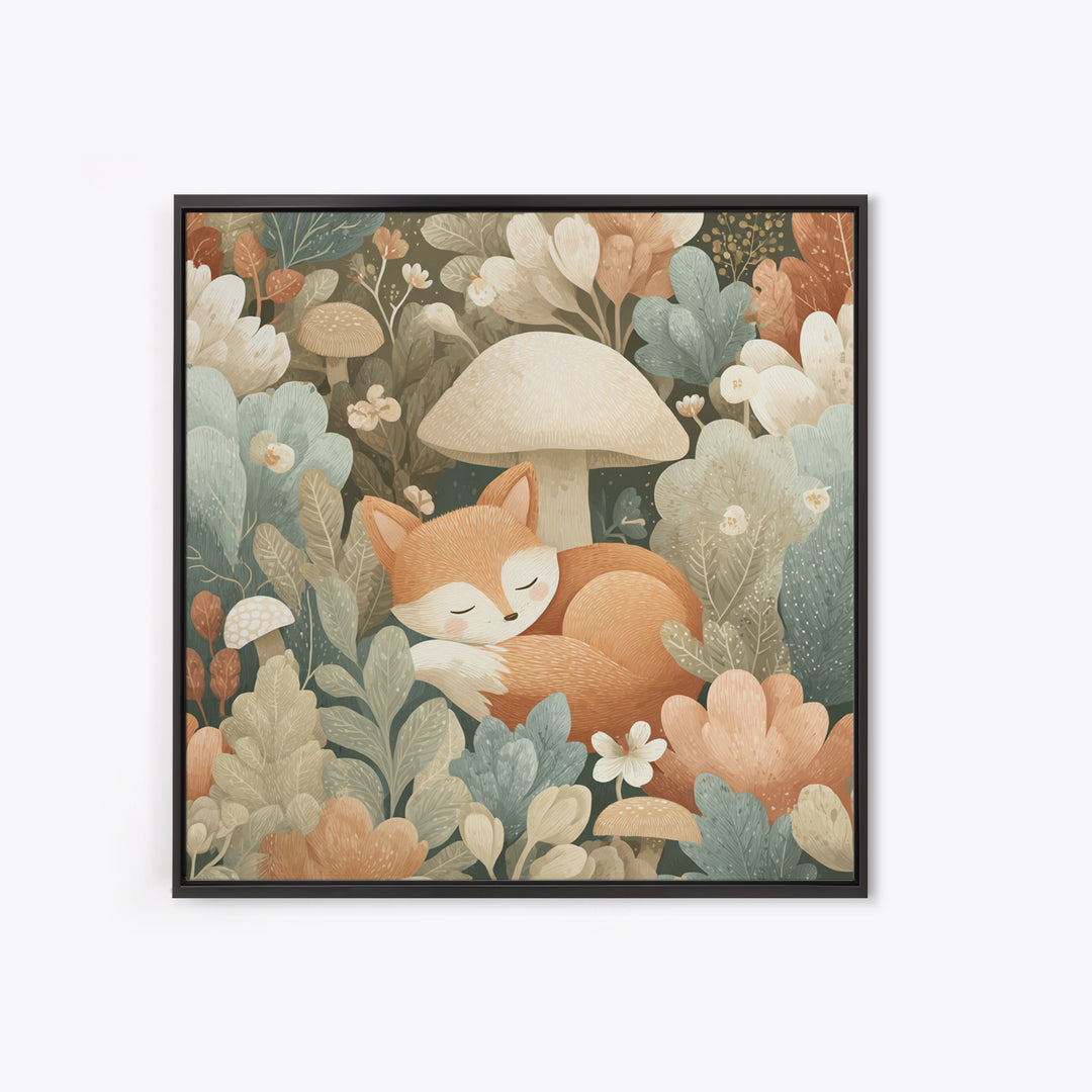 Woodland Fox Tucked Framed Canvas Print, Nursery Art, Nursery Wall Art, Nursery Decor, Oil Painting, Nursery, Woodland Nursery, NUR-1x1-28