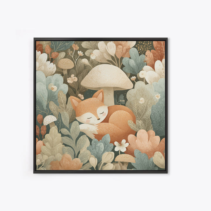 Woodland Fox Tucked Framed Canvas Print, Nursery Art, Nursery Wall Art, Nursery Decor, Oil Painting, Nursery, Woodland Nursery, NUR-1x1-28
