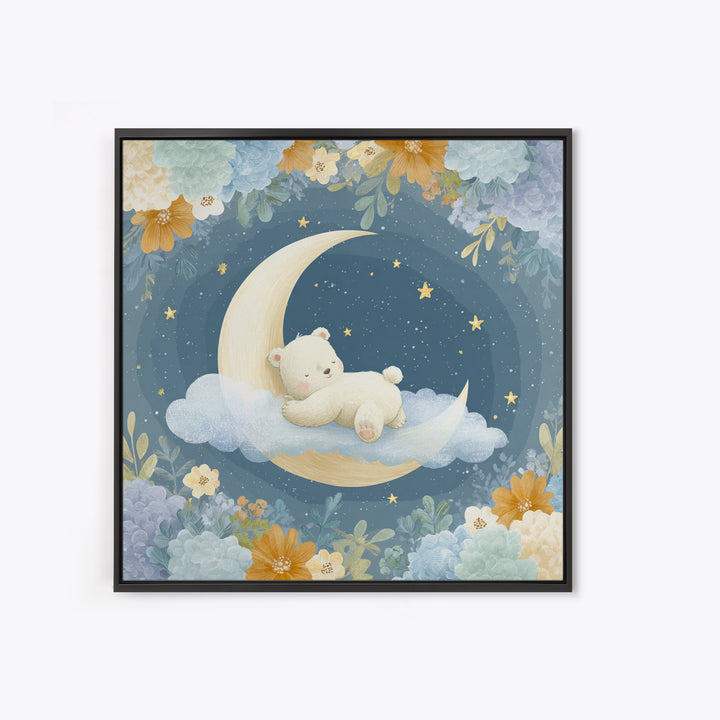 Baby Bear Floating on a Crescent Moon Canvas Print, Nursery Art, Kids Wall Decor, Nursery Decor, Oil Painting, Nursery, NUR-1x1-30