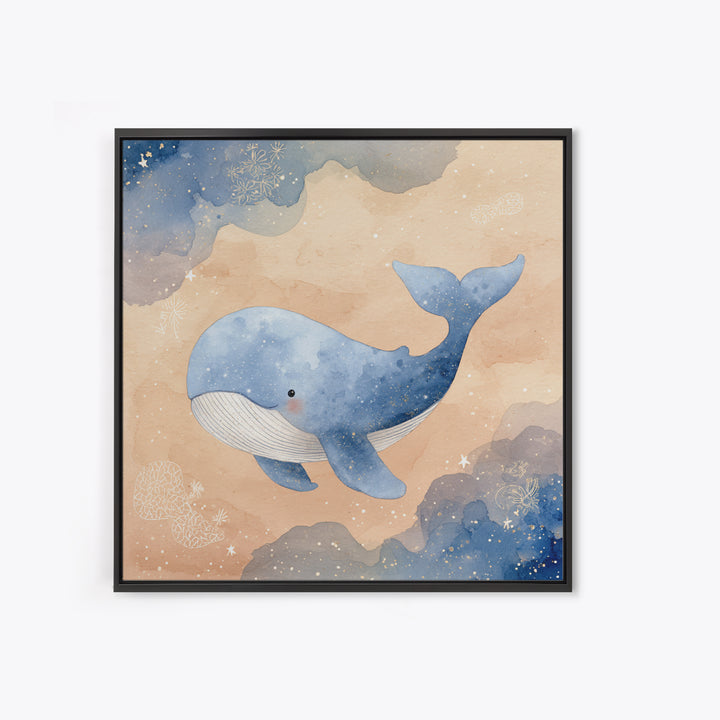 Whale and Tiny Stars Framed Canvas Print, Nursery Art, Home Decor, Nursery Decor, Fine Art, Nursery, Contemporary Art, NUR-1x1-32