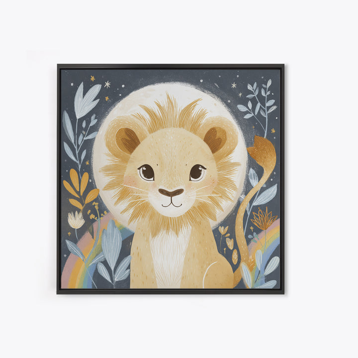 Lion Cub with Soft Golden Mane Framed Canvas Print, Nursery Art, Fine Art Print, Nursery Decor, Abstract Art, Nursery, NUR-1x1-33