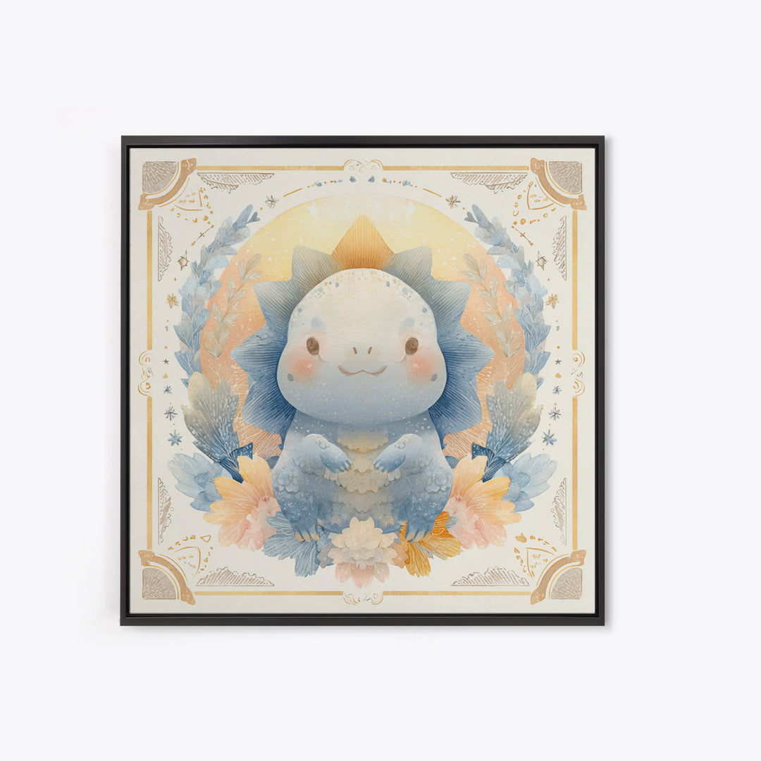 Tiny Dinosaur with Friendly Expression Framed Canvas Print, Nursery Art, Kids Wall Art, Nursery Decor, Fine Art, Nursery, NUR-1x1-39