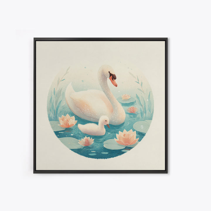 Swan and Cygnet Framed Canvas Print, Nursery Art, Luxury Decor, Nursery Decor, Nursery, Nursery Wall Art, Printable Art, NUR-1x1-40