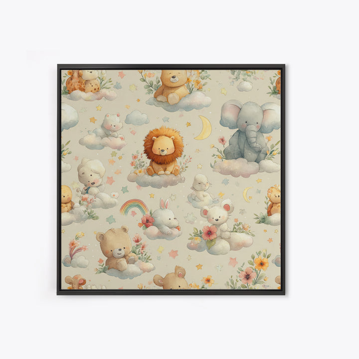 Pastel Jungle Animals Framed Canvas Print, Nursery Art, Baby Girl Nursery, Nursery Decor, Abstract Art, Nursery, Fine Art Print, NUR-1x1-42