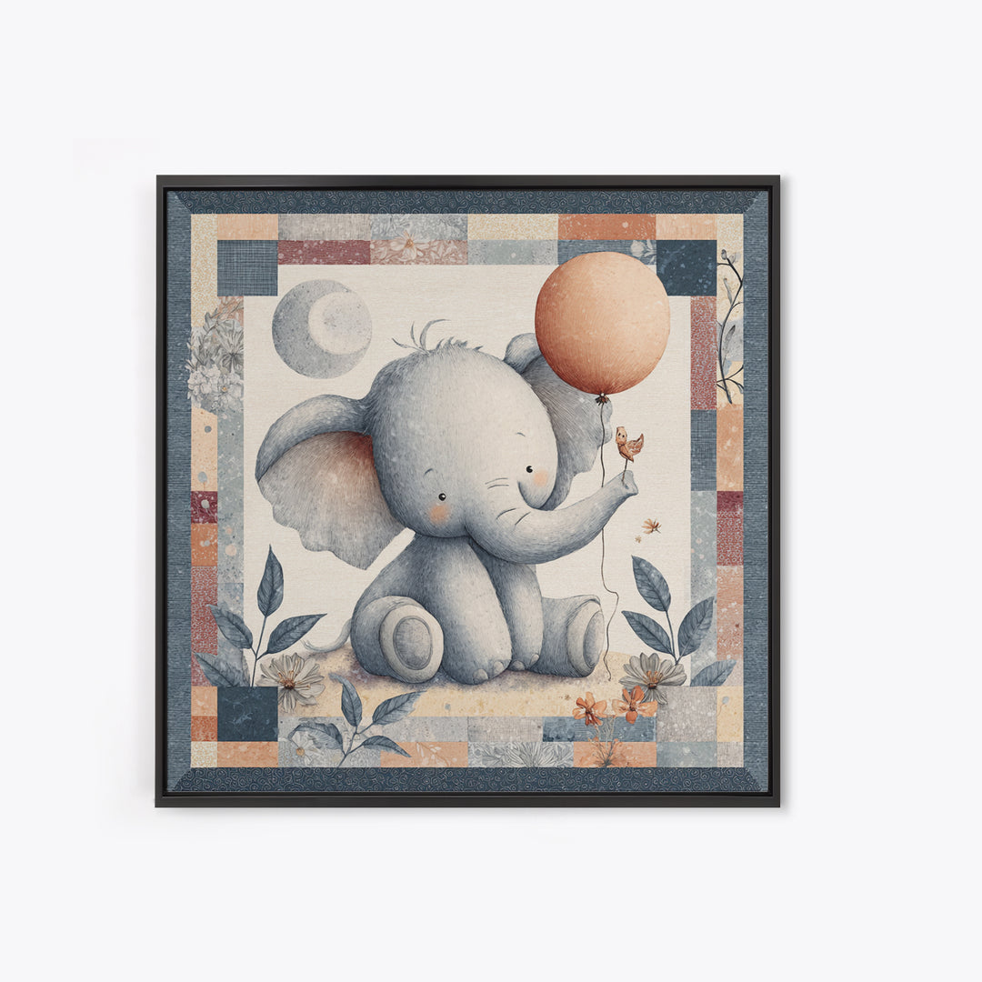 Sleepy Baby Elephant Holding a Tiny Balloon Canvas Print, Nursery Art, Neutral Decor, Nursery Decor, Fine Art, Nursery, NUR-1x1-49