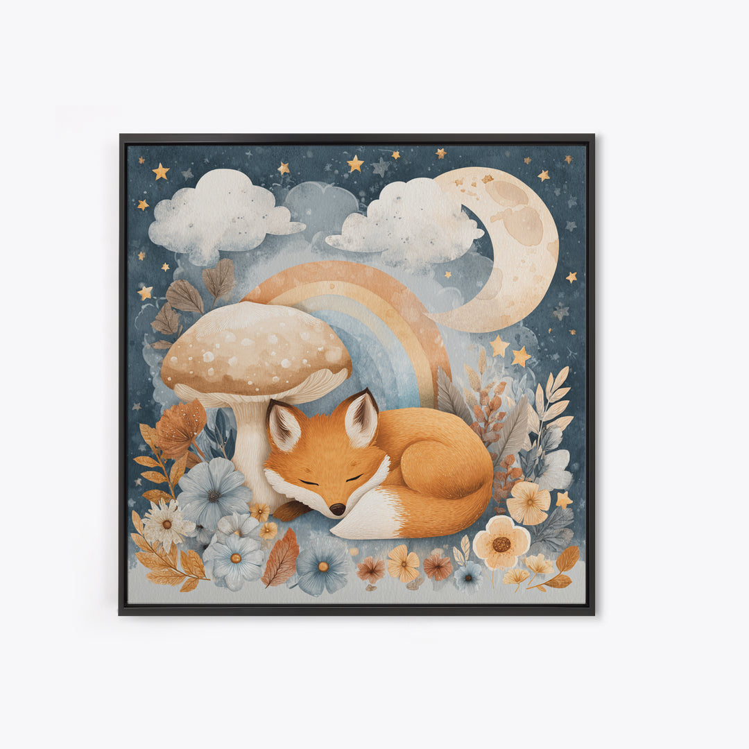 Woodland Fox Tucked Framed Canvas Print, Nursery Art, Kids Wall Art, Nursery Decor, Fine Art, Nursery, Gallery Decor, NUR-1x1-52