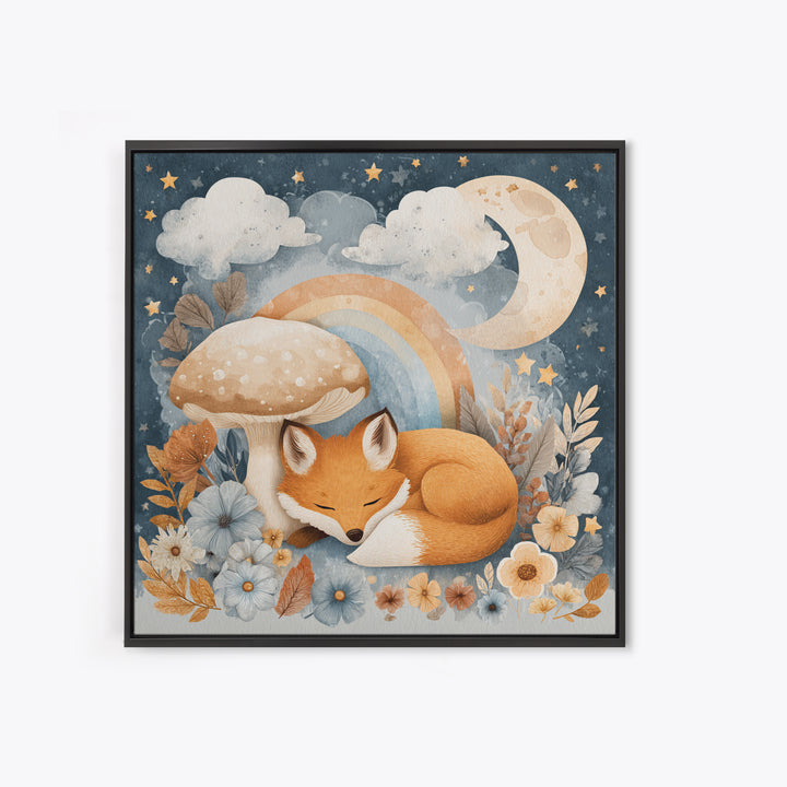 Woodland Fox Tucked Framed Canvas Print, Nursery Art, Kids Wall Art, Nursery Decor, Fine Art, Nursery, Gallery Decor, NUR-1x1-52