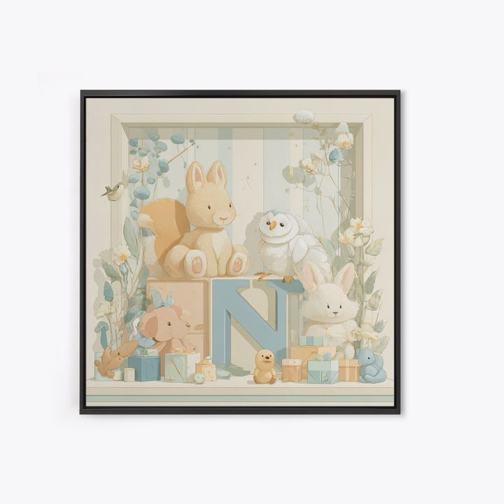 Animal Alphabet Scene Without Readable Letters Canvas Print, Nursery Art, Woodland Nursery Art, Nursery Decor, Nursery, NUR-1x1-59