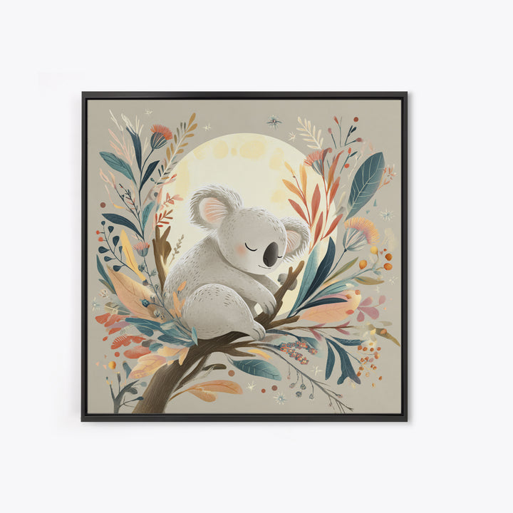 Sleeping Koala on Eucalyptus Branch Framed Canvas Print, Nursery Art, Whimsical Wall Art, Nursery Decor, Fine Art, Nursery, NUR-1x1-61