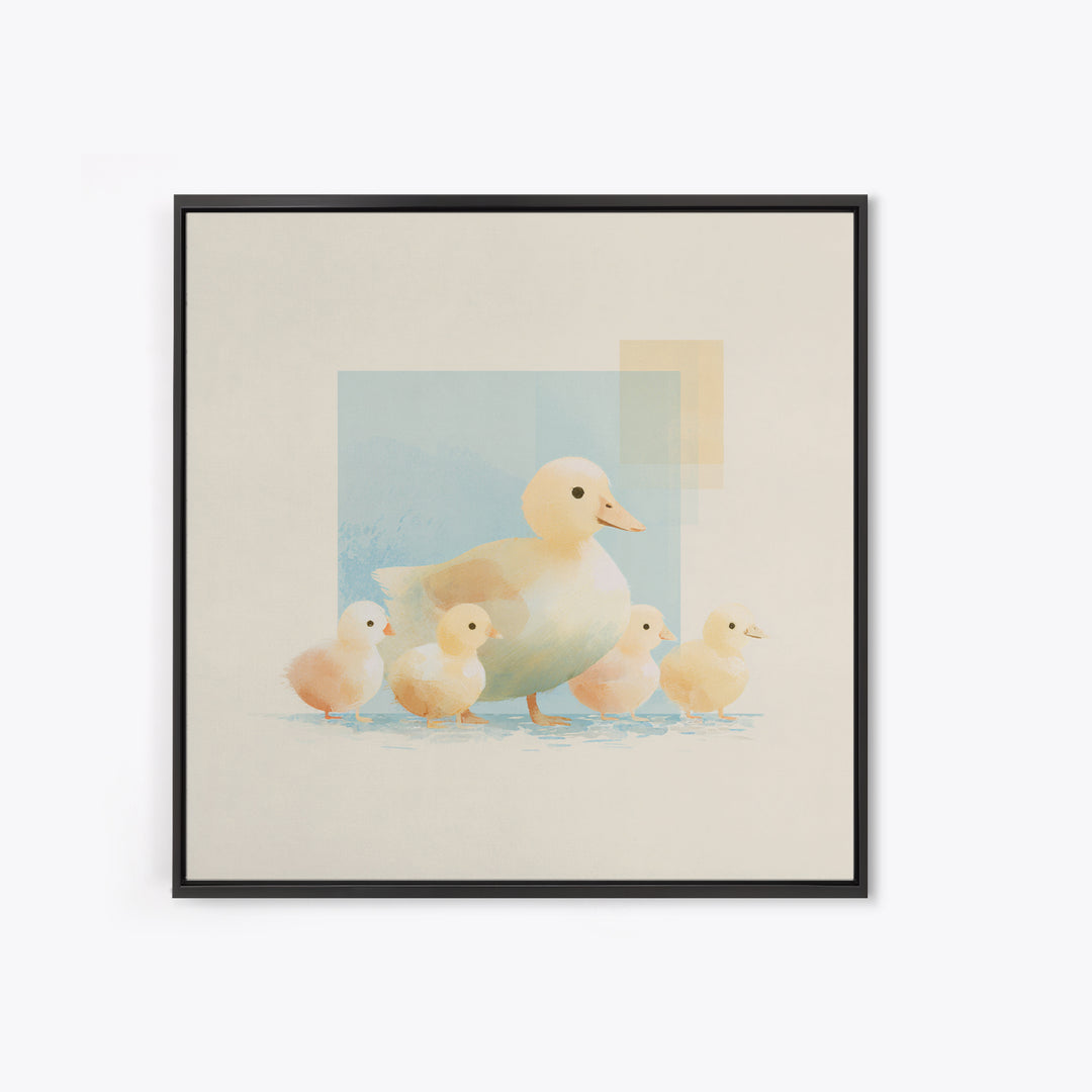 Ducklings Following a Mother Duck Framed Canvas Print, Nursery Art, Dinosaur Wall Art, Nursery Decor, Fine Art, Nursery, NUR-1x1-62