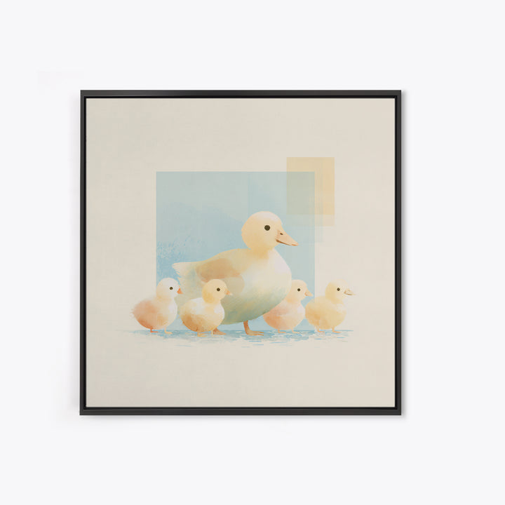 Ducklings Following a Mother Duck Framed Canvas Print, Nursery Art, Dinosaur Wall Art, Nursery Decor, Fine Art, Nursery, NUR-1x1-62
