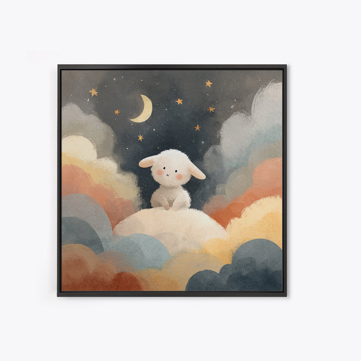 Little Lamb under a Starry Sky Framed Canvas Print, Nursery Art, Home Decor, Nursery Decor, Fine Art, Nursery, Contemporary Art, NUR-1x1-67