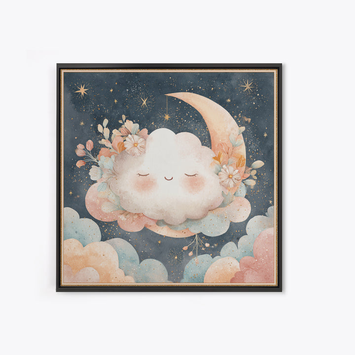 Moon and Stars Canvas Print, Nursery Art, Neutral Decor, Nursery Decor, Fine Art, Nursery, Wall Decor, Art Print, Digital Art, NUR-1x1-75
