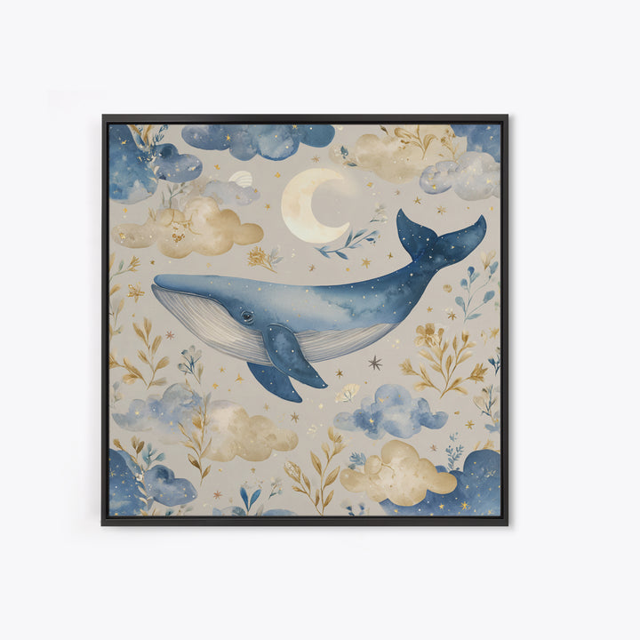 Whale and Tiny Stars Framed Canvas Print, Nursery Art, Printable Art, Nursery Decor, Fine Art, Nursery, Watercolor Print, NUR-1x1-8