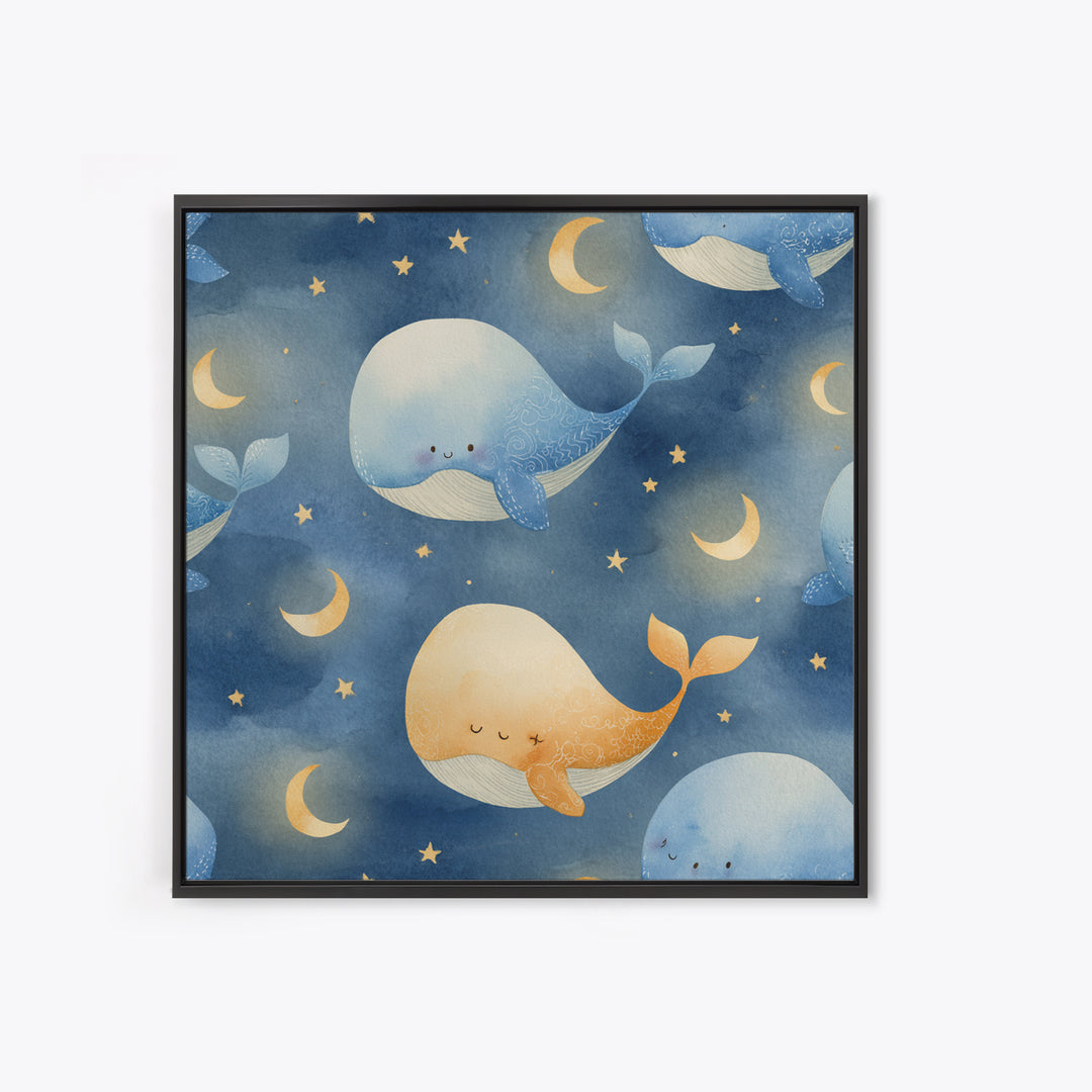 Whale and Tiny Stars Framed Canvas Print, Nursery Art, Neutral Decor, Nursery Decor, Fine Art, Nursery, Wall Decor, Art Print, NUR-1x1-80