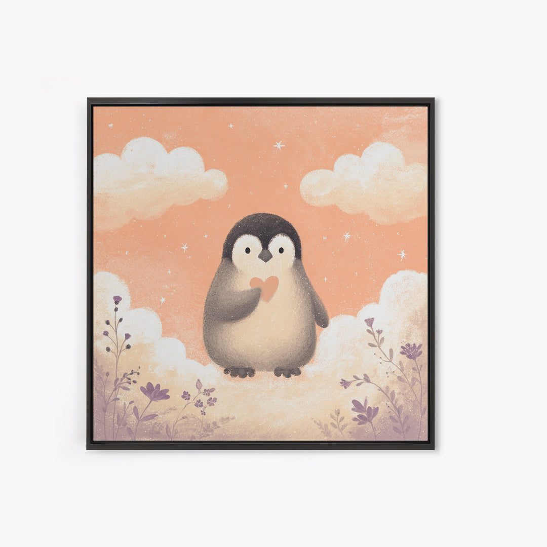 Penguin Holding a Little Heart Shape Canvas Print, Nursery Art, Gallery Decor, Nursery Decor, Fine Art, Nursery, Wall Art, NUR-1x1-82