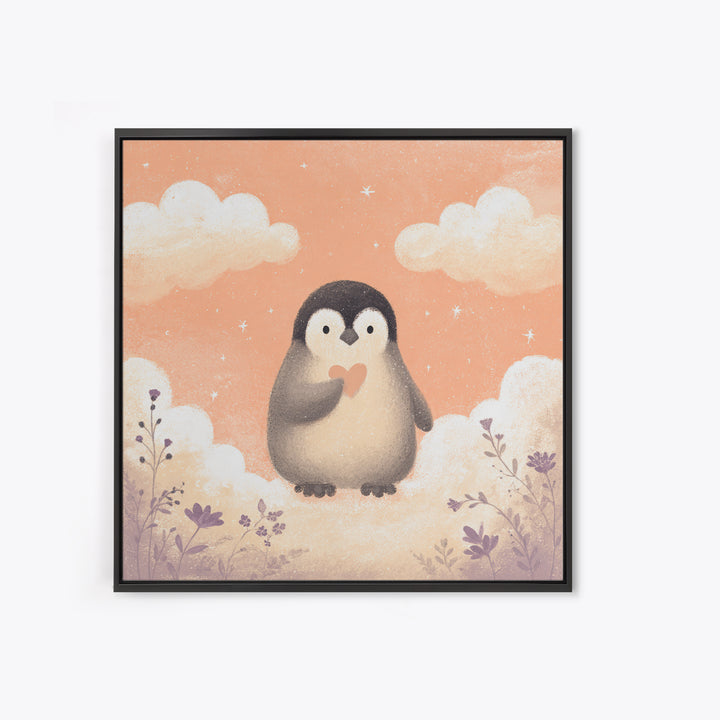 Penguin Holding a Little Heart Shape Canvas Print, Nursery Art, Gallery Decor, Nursery Decor, Fine Art, Nursery, Wall Art, NUR-1x1-82