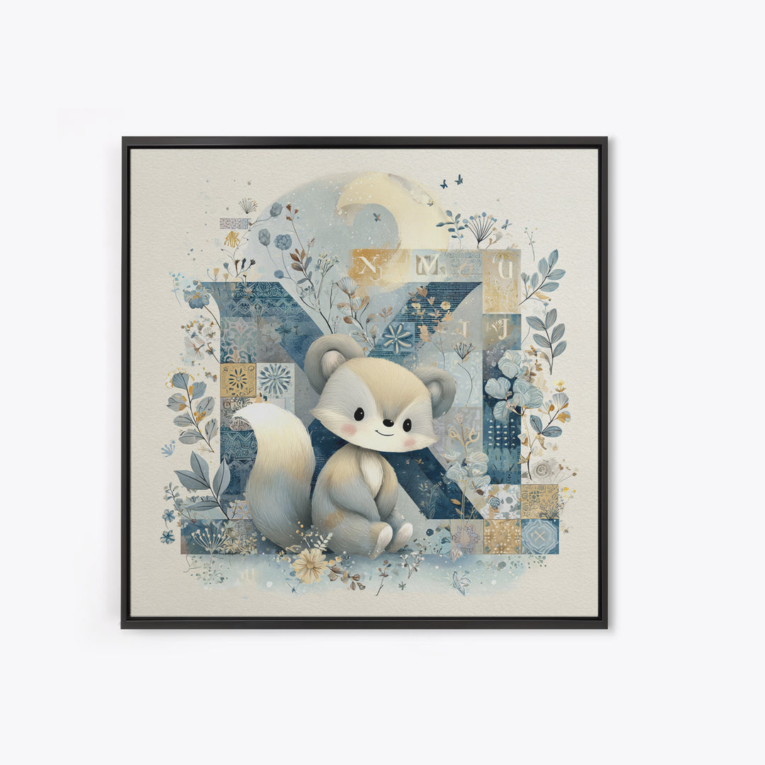 Animal Alphabet Scene Without Readable Letters Framed Canvas Print, Nursery Art, Fine Art Print, Nursery Decor, Nursery, NUR-1x1-83