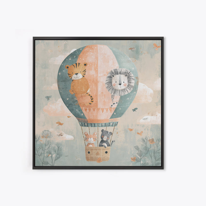 Floating Hot Air Balloon Framed Canvas Print, Nursery Art, Kids Room Wall Art, Nursery Decor, Abstract Art, Nursery, NUR-1x1-84
