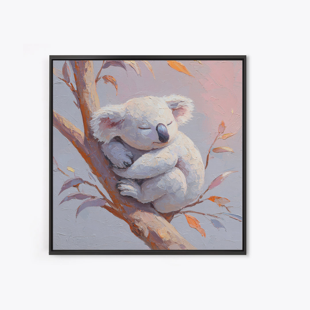 Sleeping Koala on Eucalyptus Branch Canvas Print, Nursery Art, Statement Artwork, Nursery Decor, Oil Painting, Nursery, NUR-1x1-85