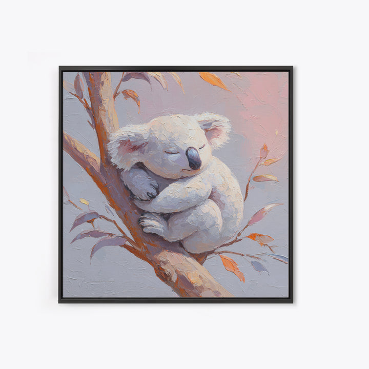 Sleeping Koala on Eucalyptus Branch Canvas Print, Nursery Art, Statement Artwork, Nursery Decor, Oil Painting, Nursery, NUR-1x1-85