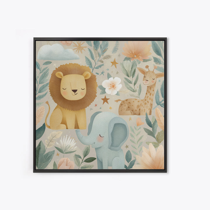Pastel Jungle Animals Canvas Print, Nursery Art, Kids Room Art, Nursery Decor, Fine Art, Nursery, Textured Painting, NUR-1x1-90